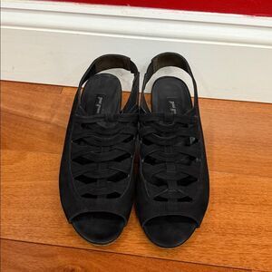 Paul Green Women’s Trisha Slingback Peep Toe Sandals Heels Black Suede Size 10